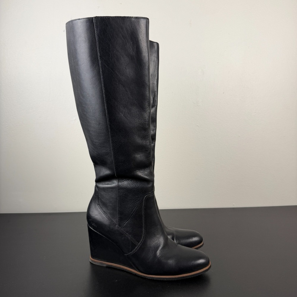 Naturalizer Gemini Knee High Boots Women's 9.5M Black Leather Zip Wedge Heel